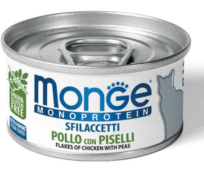 Консервы для кошек Monge Monoprotein, монобелковые, курица, горошек, 12 шт по 80 г