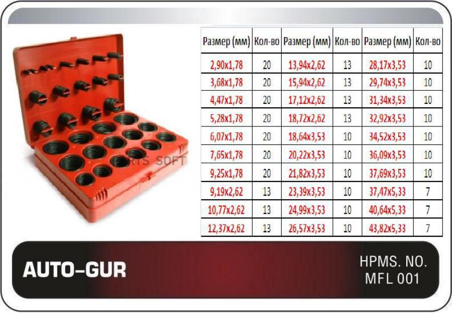 AUTO-GUR Набор уплотнительных колец O-Ring (382 ШТУК) ЧЁРНЫЕ