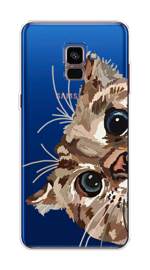 

Чехол на Samsung Galaxy A8 2018 "Любопытный кот", Коричневый;синий;черный, 25450-1
