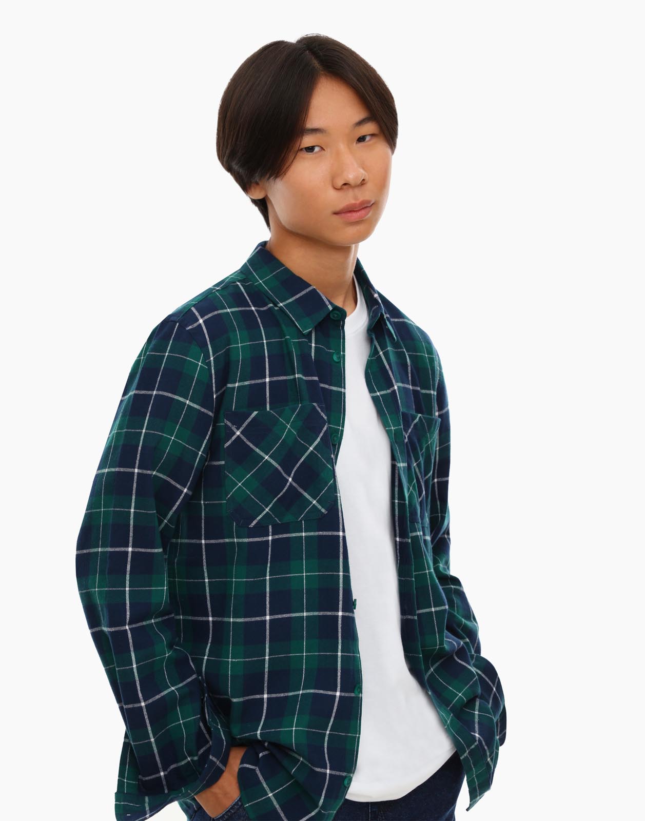 Зелёная клетчатая рубашка Comfort с нагрудными карманами для мальчика BWT001413 12-13л/158