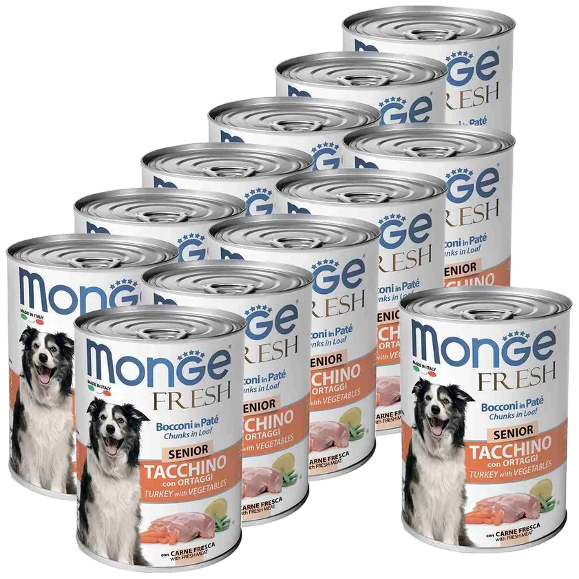 

Консервы для собак Monge Dog Fresh Chunks In Loaf, индейка овощи, 12 шт по 400 г, индейка, овощи, 400 г