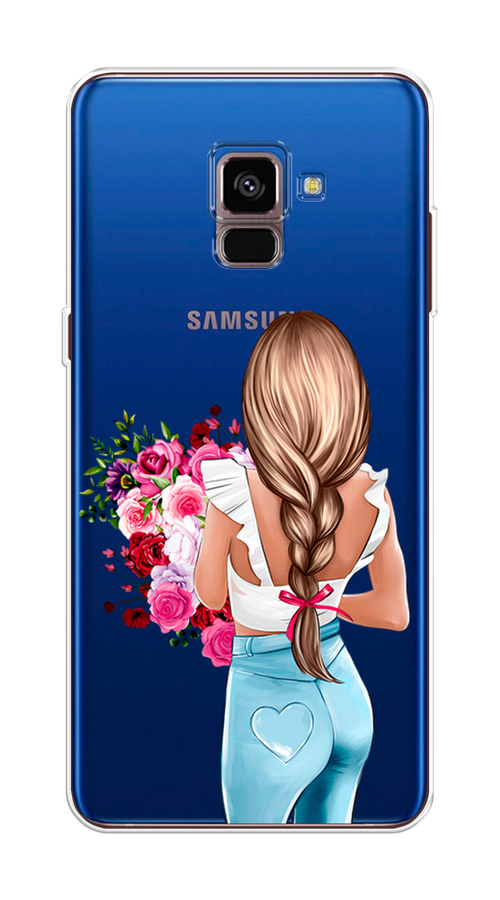 

Чехол на Samsung Galaxy A8 2018 "Девушка с цветами", Коричневый;розовый;голубой, 25450-6
