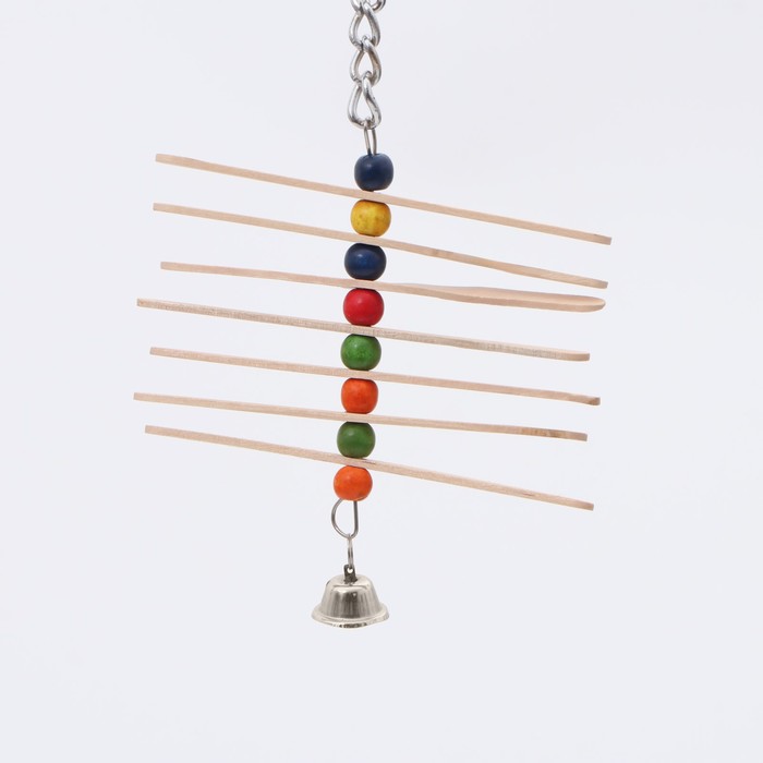 Игрушка для птиц Пижон, Вертушка с колокольчиком, разноцветная, дерево, 20 х 11 см