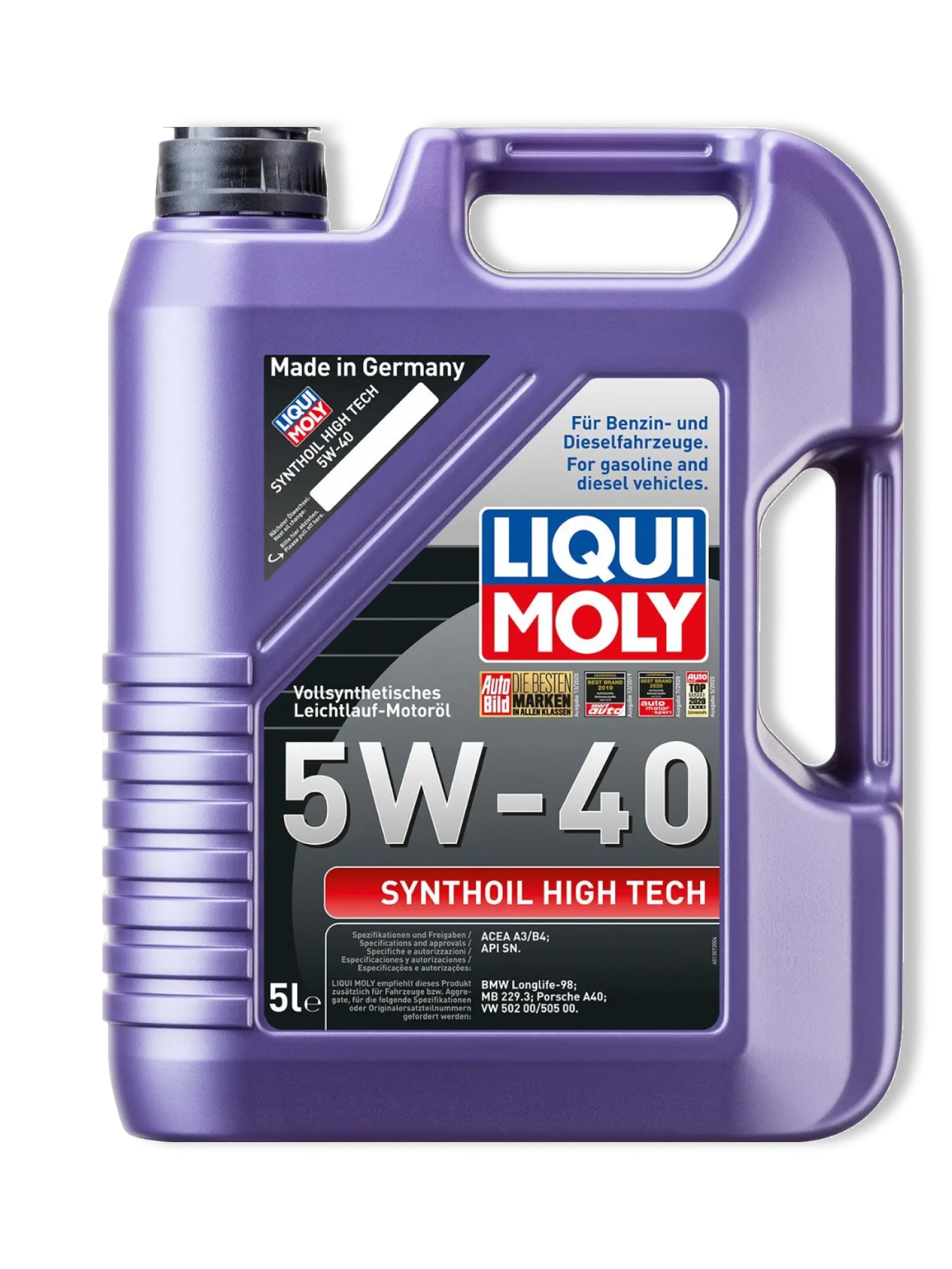 Моторное масло LIQUI MOLY Synthoil High Tech 5W40 SM A3/B4 5л 100056242795