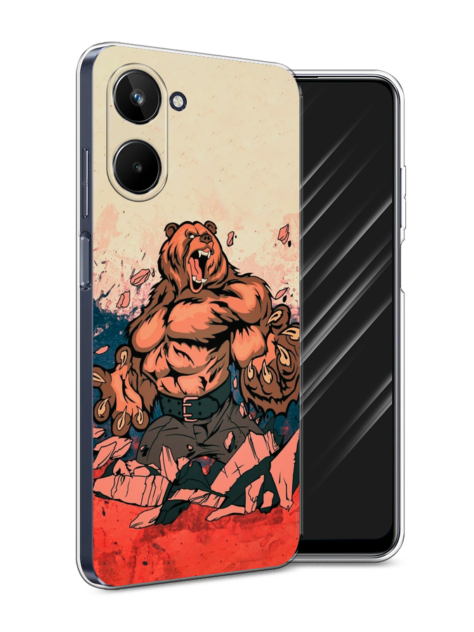 

Чехол Awog на Realme 10 5G "Медведь с флагом РФ", Коричневый;синий;красный, 2512650-2