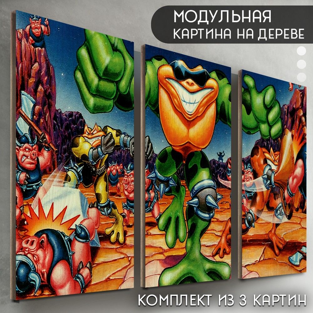 Картина модульного дизайна на деревянной основе, посвященная игре Battletoads, серийный номер 6024.