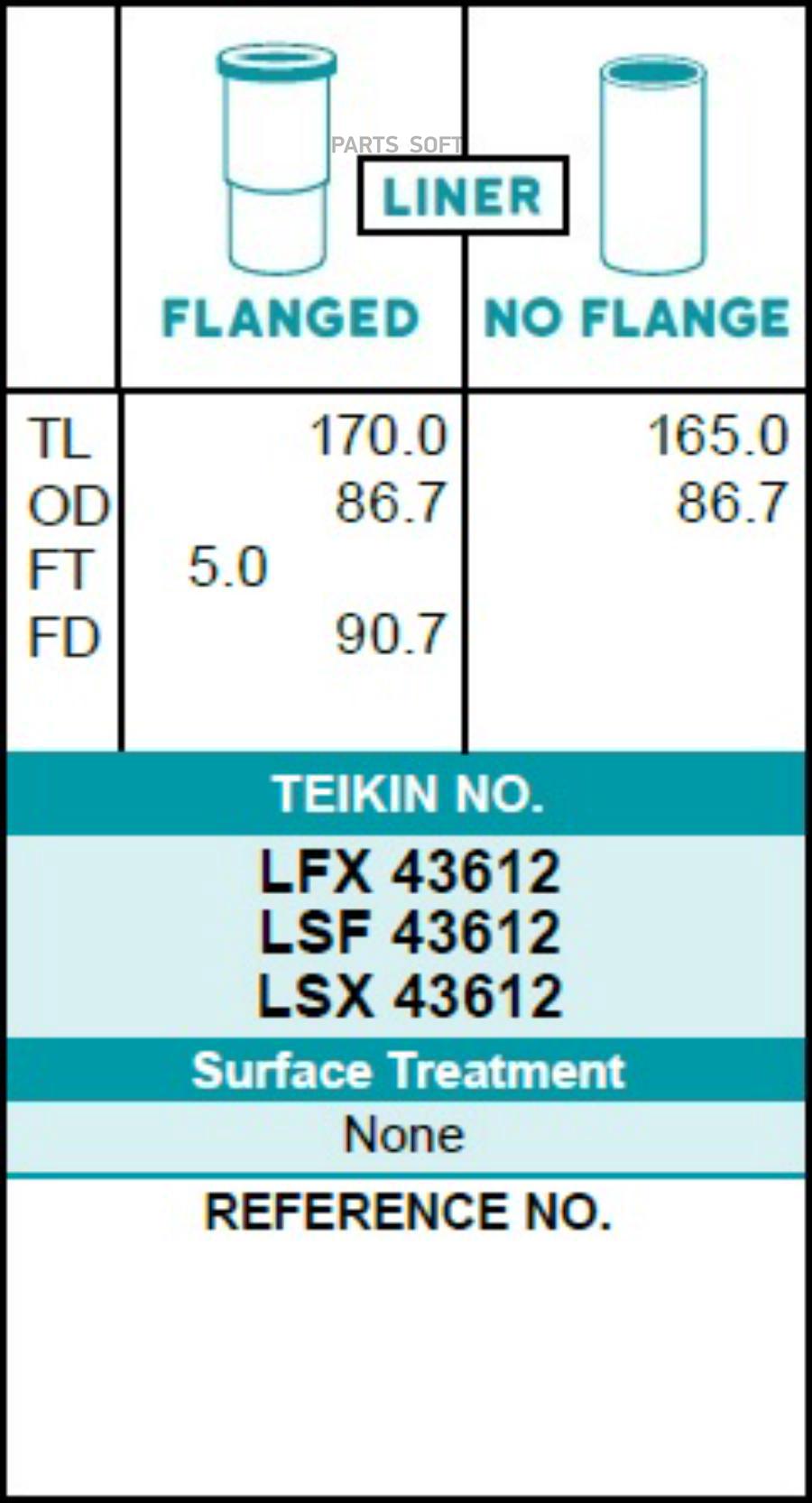 

Гильза блока цилиндров TEIKIN LSX43612 (4шт/упак) не хонингованная