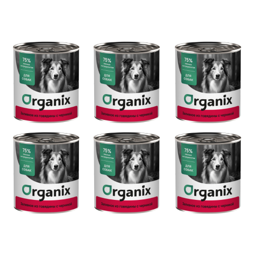 

Консервы для собак Organix, с говядиной и черникой, 6 шт по 750 г