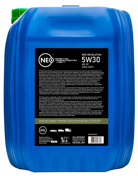 

Моторное масло Neo Revolution 5w-30 синт (SP);(C2/C3);20л, 20л.