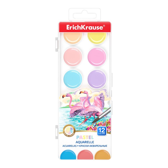 

ErichKrause Краски акварельные 12 цветов ErichKrause Pastel, в пластиковой коробке, европо, Голубой;желтый;зеленый;коричневый;красный;оранжевый;розовый;серый;синий;фиолетовый;бордовый;бежевый