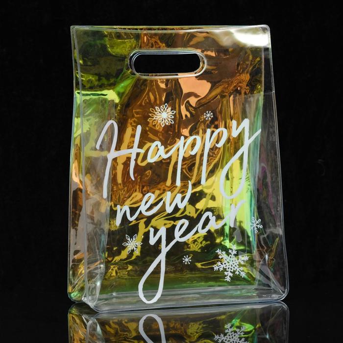 

Дарите Счастье Пакет из голографического пластика Happy New year, 18 х 24 х 6,5 см, Прозрачный