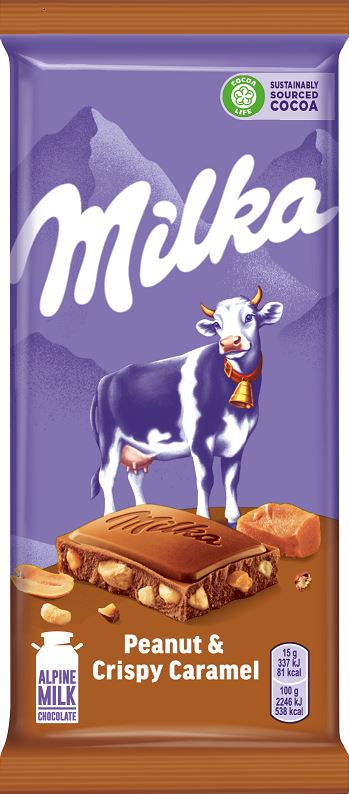 фото Шоколад молочный milka с арахисом, карамелью, рисовыми шариками и хлопьями 90 г