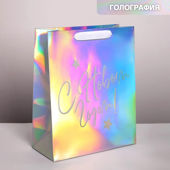 

Дарите Счастье Пакет голографический вертикальный «С Новым годом!», 26  32  12 см, Серебристый