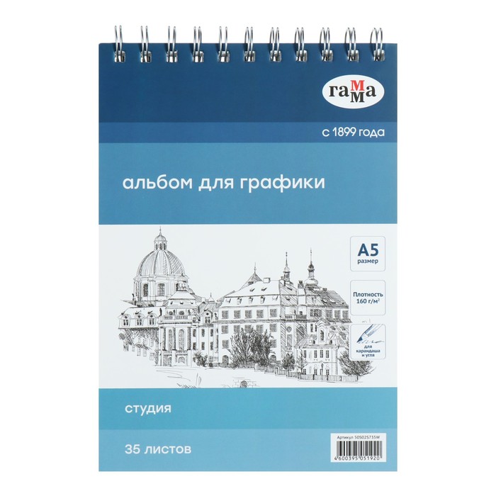 Альбом для графики Гамма Студия, А5, 35 листов, 148 х 210, 160г/м, на гребне