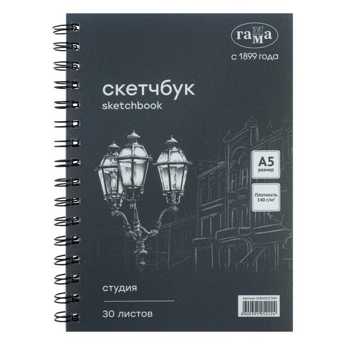 

Альбом для графики Гамма Студия А5, 148 х 210, 30 листов 140г/м на гребне, черный