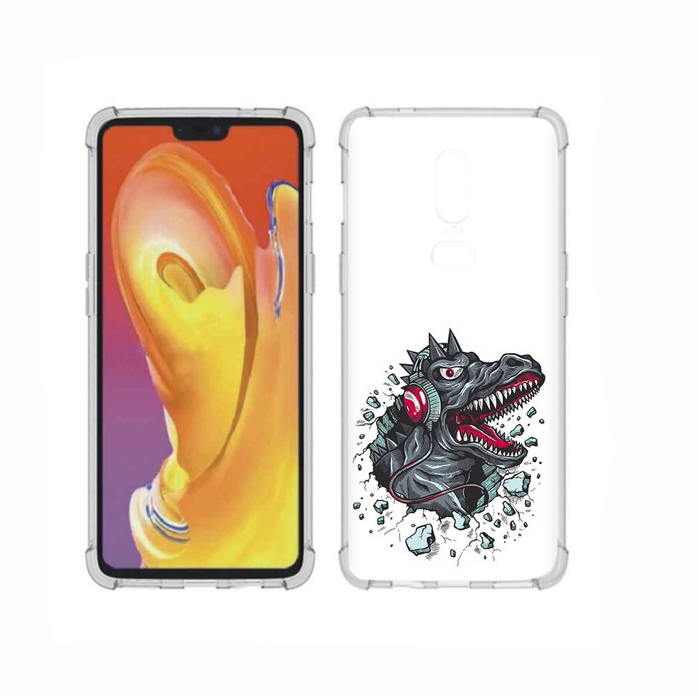 

Чехол MyPads Tocco для OnePlus 6 Нарисованный динозавр в наушниках, Прозрачный, Tocco