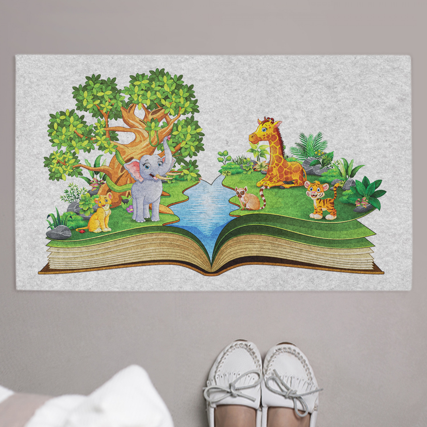 фото Придверный коврик joyarty "книга о животных" резиновая основа 75x45 см