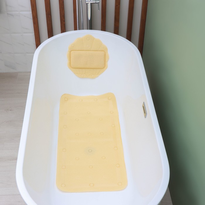 Вилина SPA-коврик для ванны с подушкой на присосках «Лотос», коврик 89x44 см, цвет бежевый