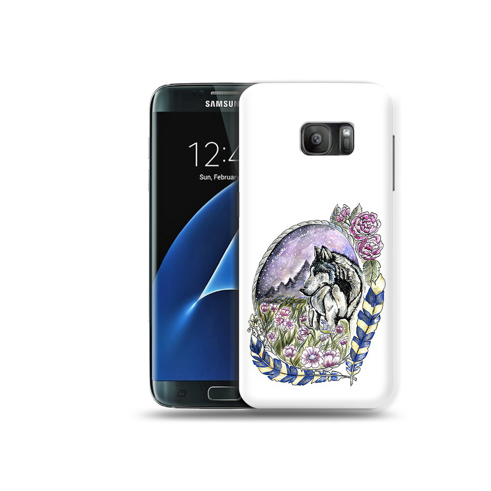 

Чехол MyPads Tocco для Samsung Galaxy S7 нарисованный волк в цветах с перьями, Прозрачный, Tocco