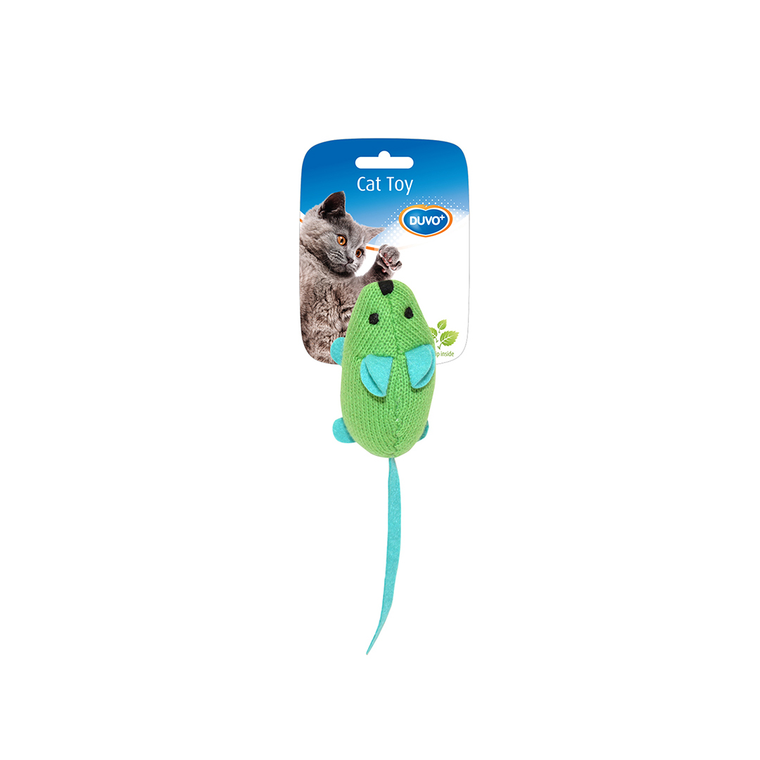 Игрушка для кошек DUVO+ Вязаная мышка, зелёная, 9.5х4х6см