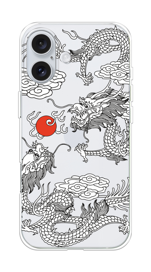 

Чехол на Apple iPhone 16 Plus "Драконы с ножом", Прозрачный;черный;белый, 16150-1