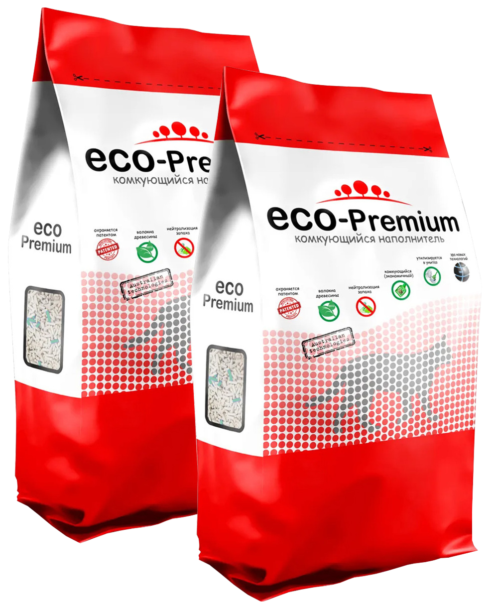 Комкующийся наполнитель ECO-Premium Green древесный, 20 л, 2 шт