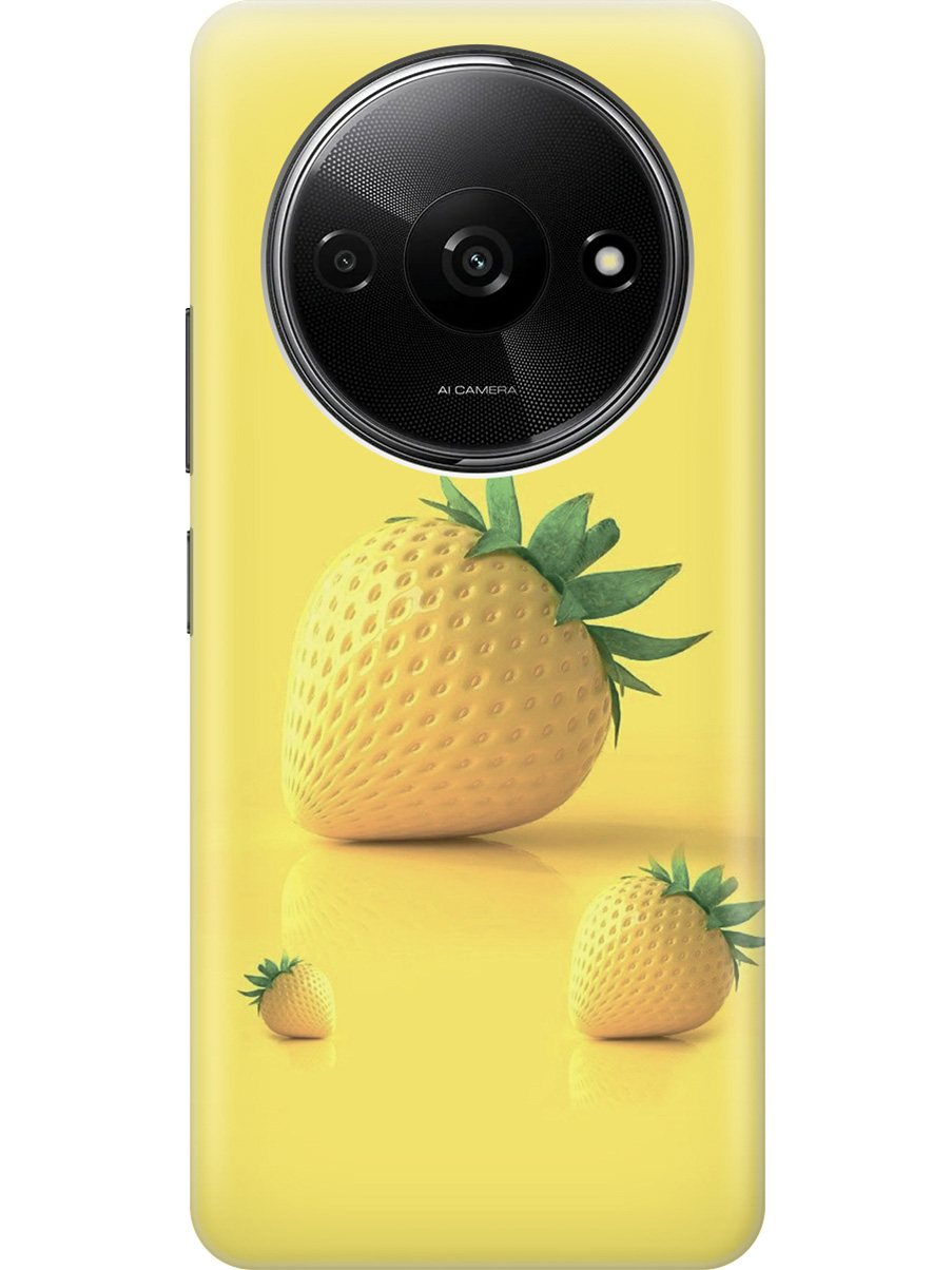 

Силиконовый чехол на Xiaomi Redmi A3 с рисунком "Желтая клубника", Черный, 20012118