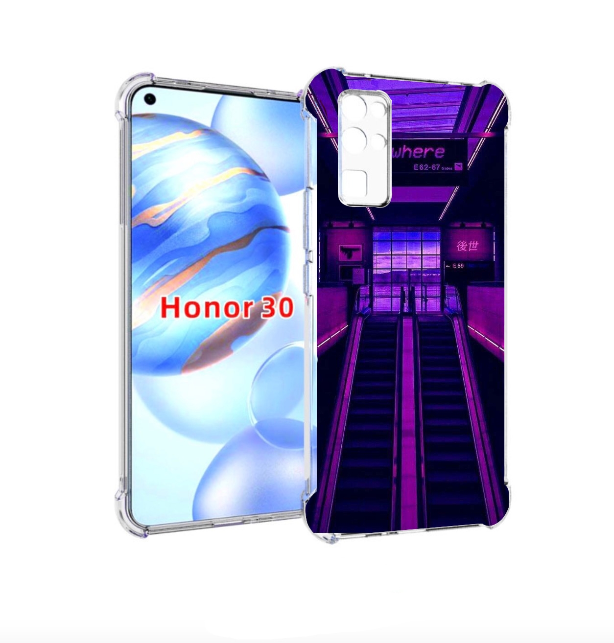 

Чехол бампер MyPads фиолетовый эскалатор для Honor 30 (BMH-AN10), Прозрачный, Tocco