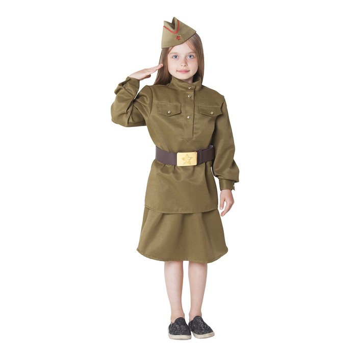 

Костюм военный для девочки: гимнастёрка, юбка, ремень, пилотка, рост 140 см, р-р 72, 3605090