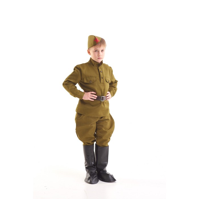 

Костюм военного, гимнастёрка, ремень, пилотка, галифе, сапоги, 5-7 лет, рост 122-134 см, 2086310