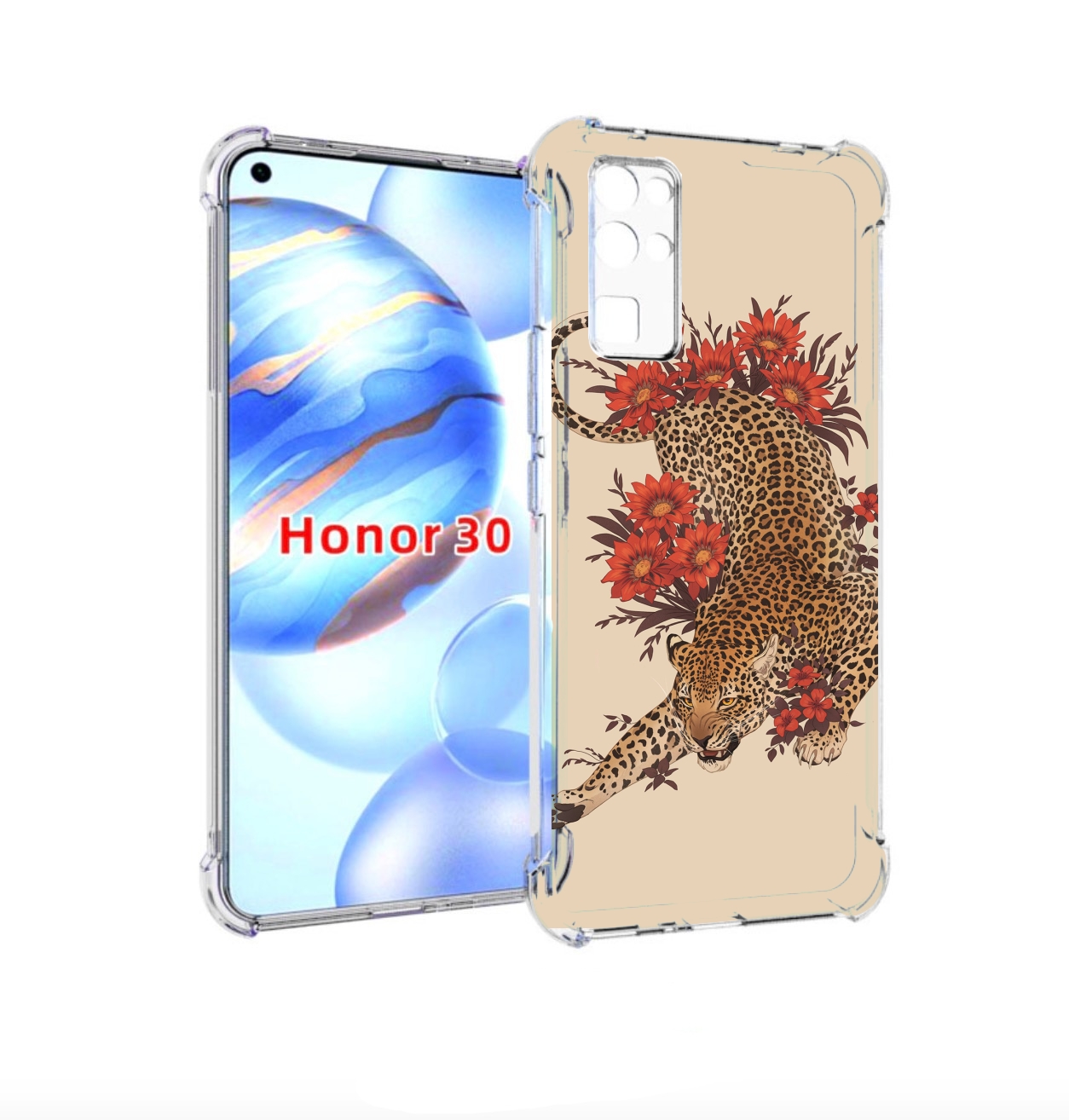 

Чехол бампер MyPads тигр-из-цветов для Honor 30 (BMH-AN10) проти, Прозрачный, Tocco