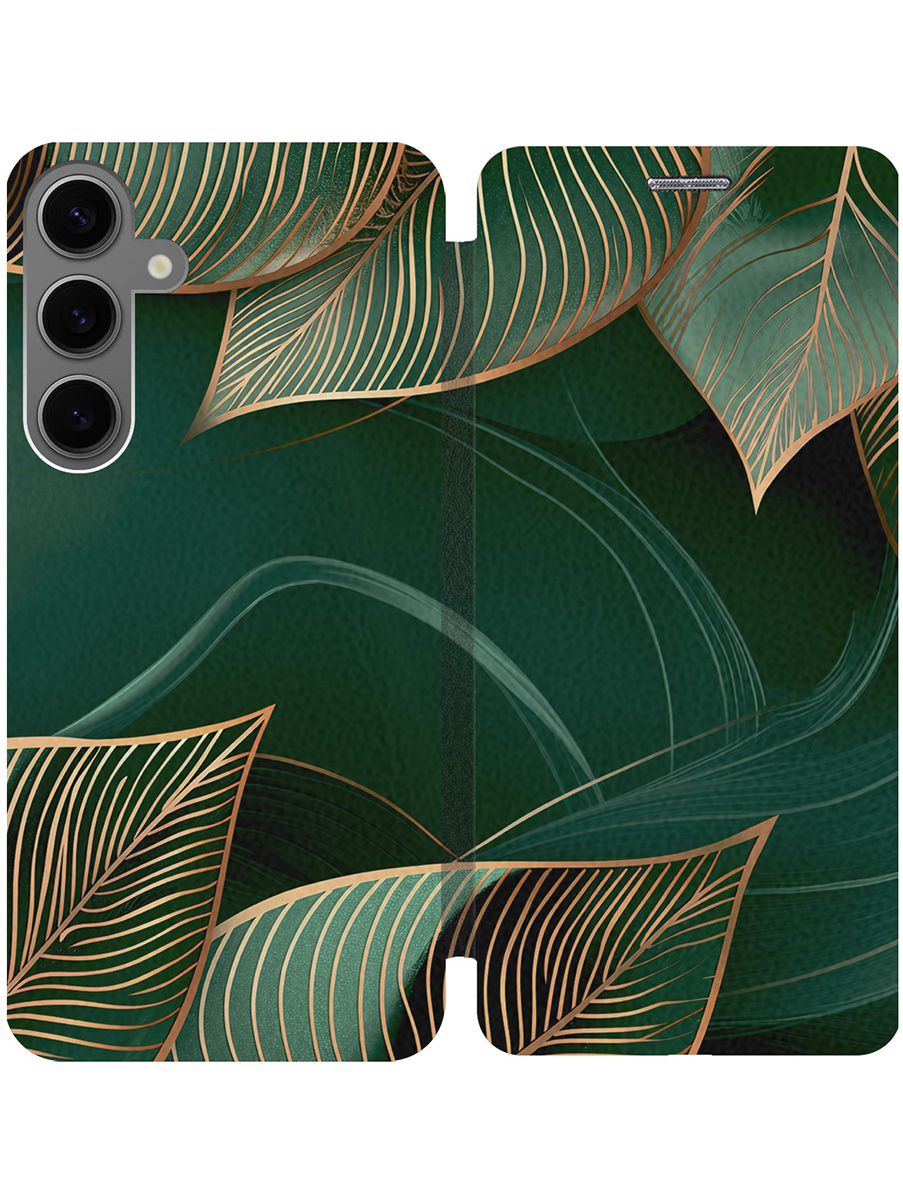

Чехол-книжка на Samsung Galaxy S24+ с принтом "Малахитовые листья" черный, Зеленый;черный, 779824641