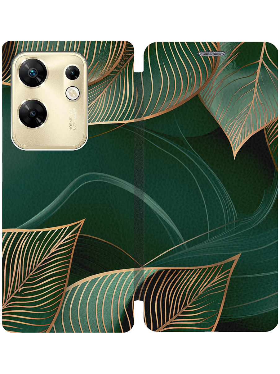 

Чехол-книжка на Infinix Zero 30 4G с принтом "Малахитовые листья" черный, Зеленый;черный, 778687941