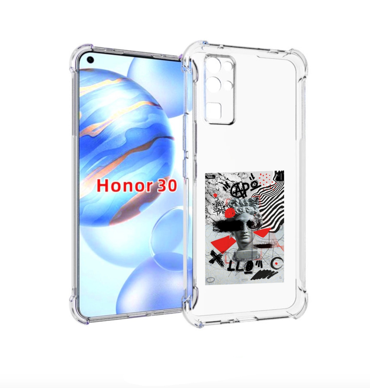 

Чехол бампер MyPads стрит арт статуя для Honor 30 (BMH-AN10) про, Прозрачный, Tocco