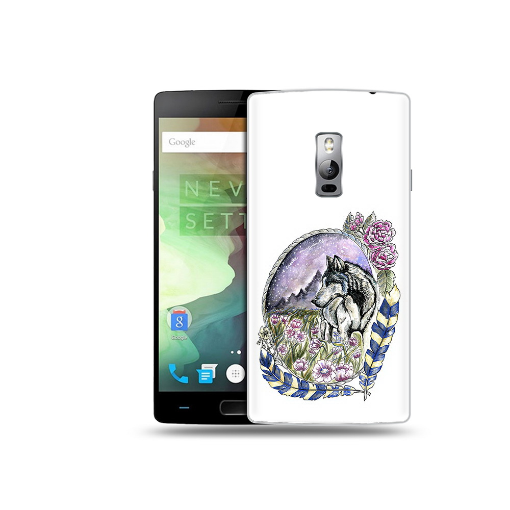 

Чехол MyPads Tocco для OnePlus 2 нарисованный волк в цветах с перьями, Прозрачный, Tocco