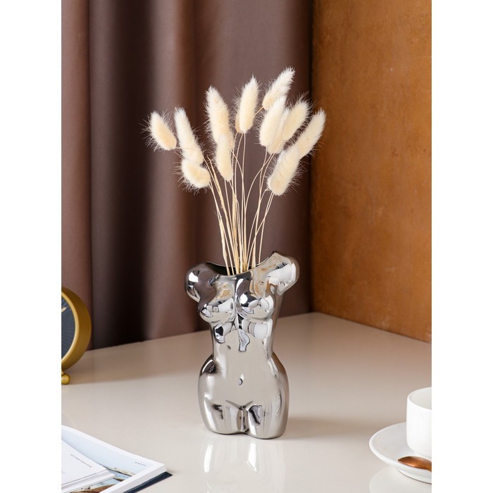 

Ваза керамическая Муза, настольная, серебристая, 19 см