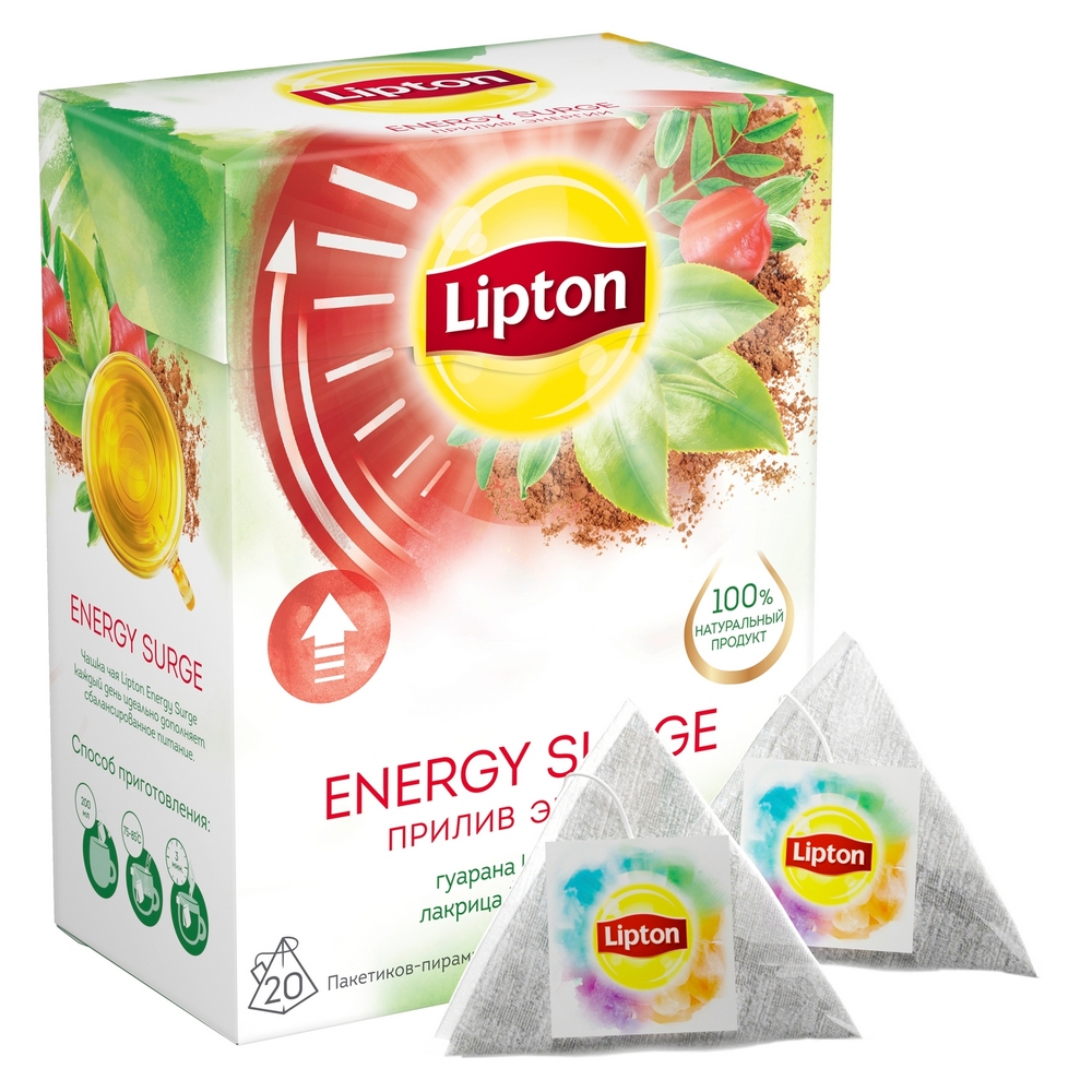 

Чай Lipton Energy Surge Прилив энергии зеленый в пакетиках 20*1.6 г