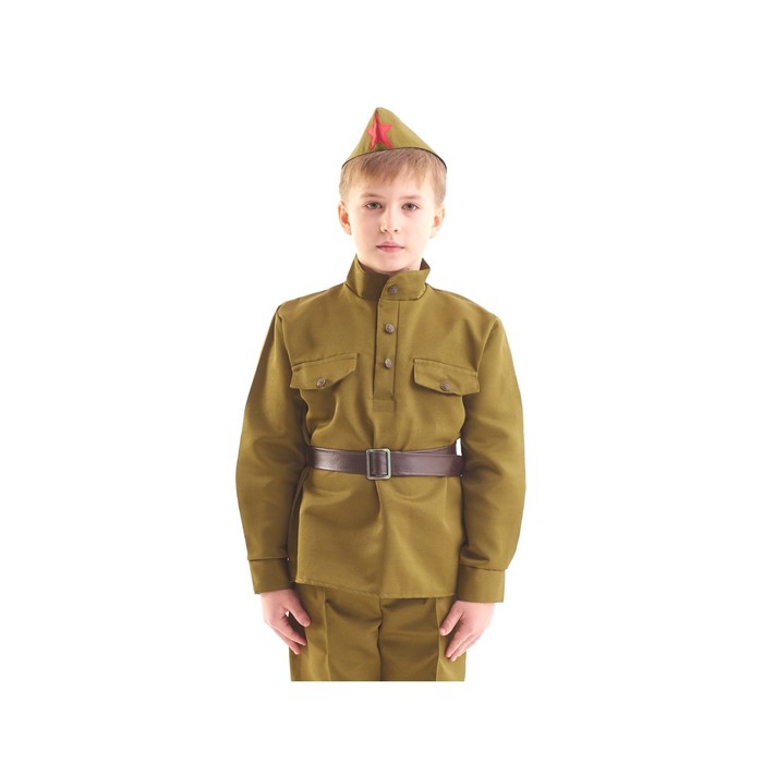 

Костюм военного "Солдат", гимнастёрка, ремень, пилотка, 5-7 лет, рост 122-134 см, Хаки, Солдат