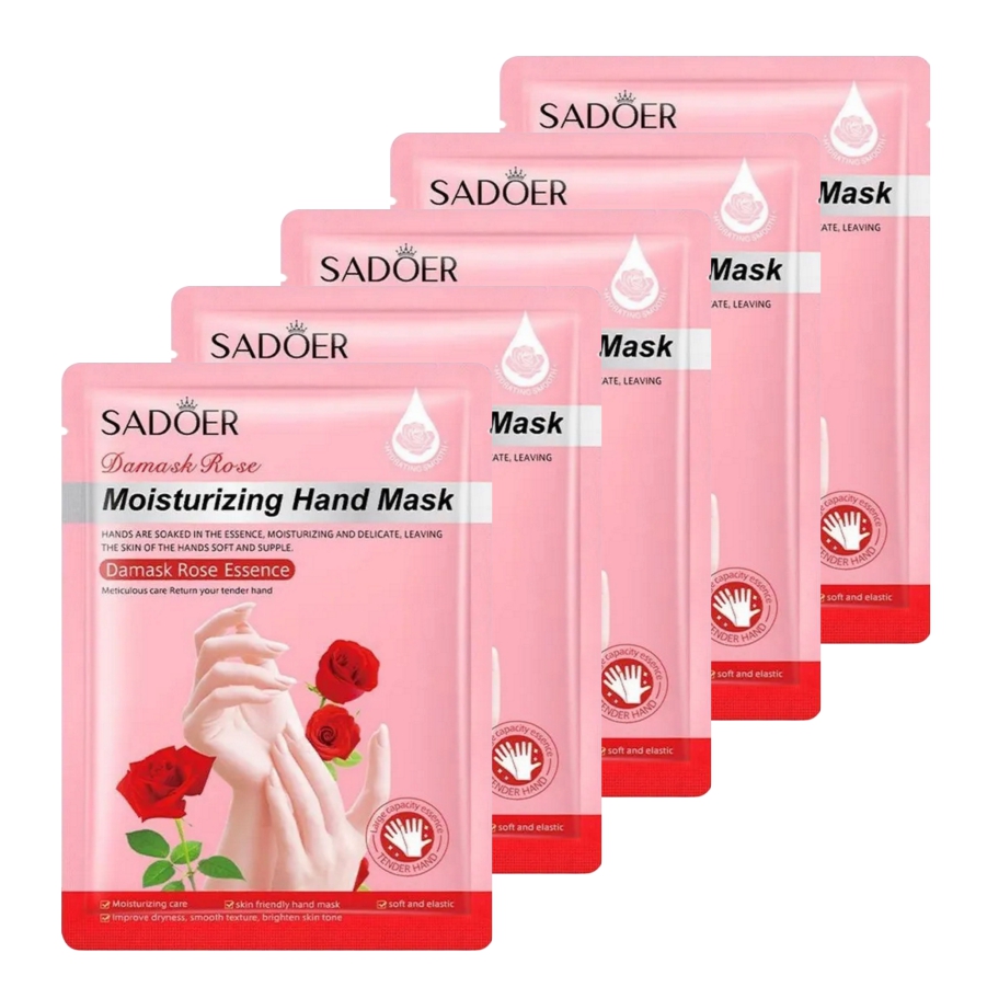 Набор Sadoer Увлажняющая тканевая маска для рук с экстрактом дамасской розы х 5 шт