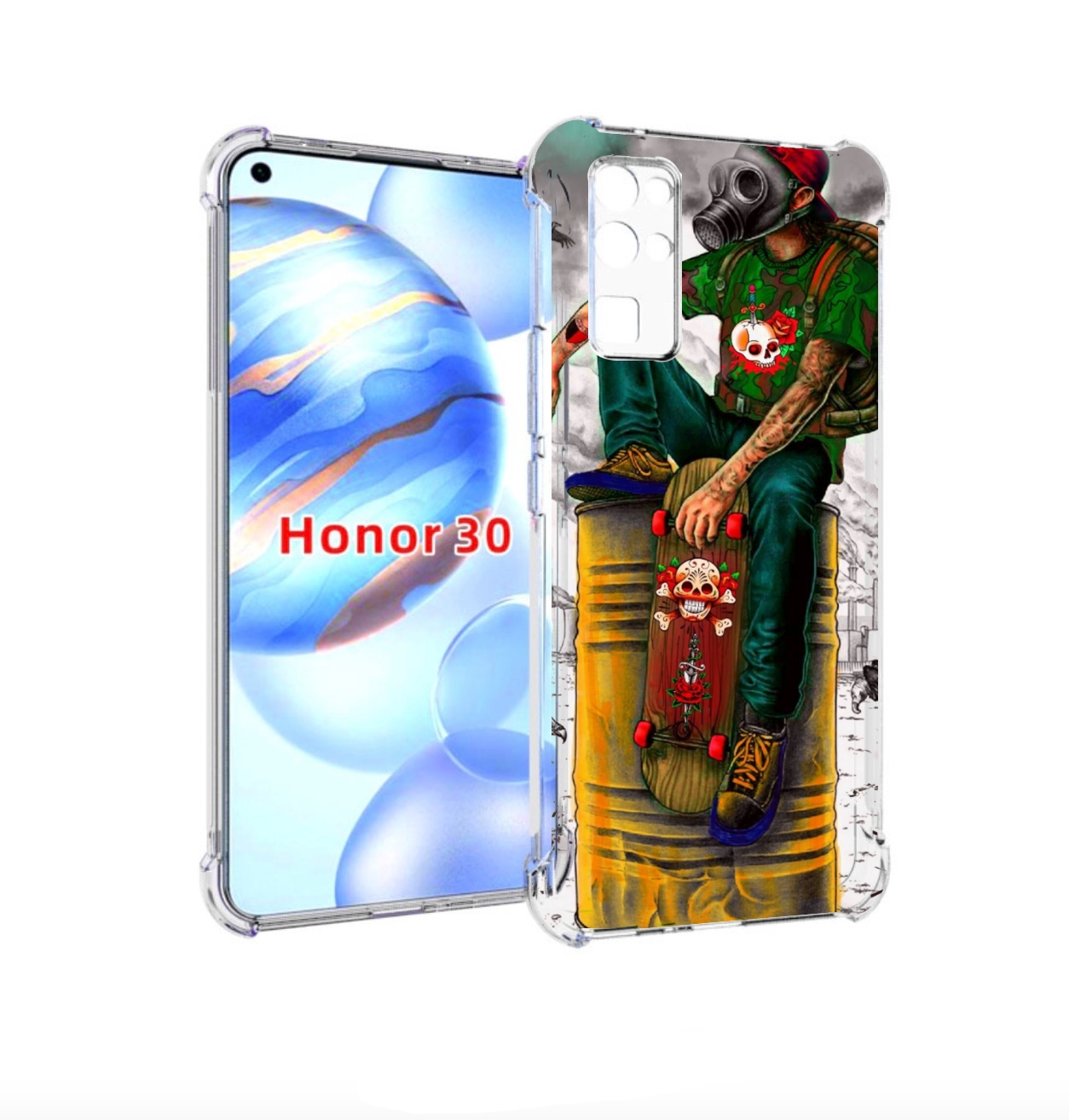 

Чехол бампер MyPads скейтер в противогазе для Honor 30 (BMH-AN10, Прозрачный, Tocco