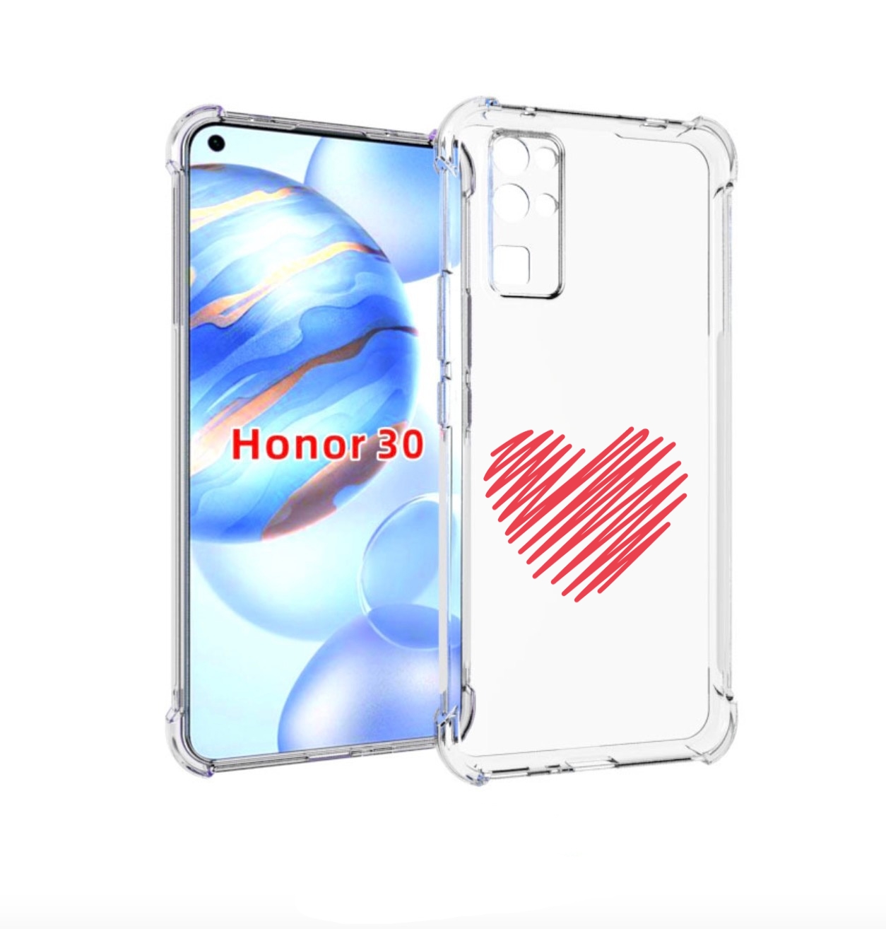 

Чехол бампер MyPads сердечко-одной-линией для Honor 30 (BMH-AN10, Прозрачный, Tocco