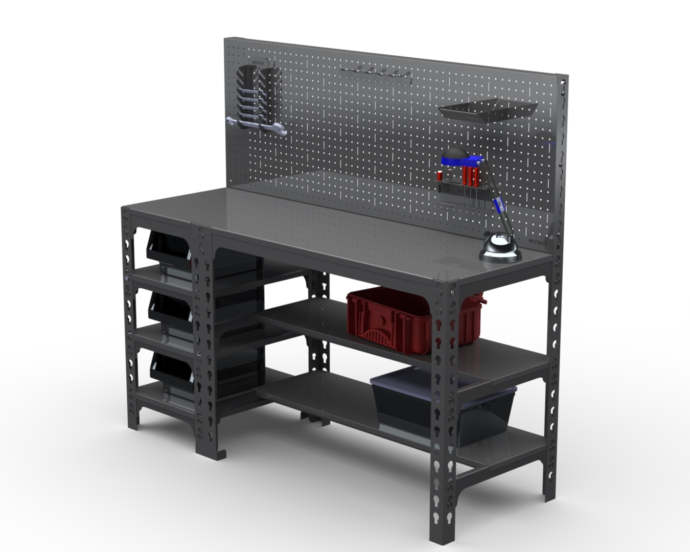 

Стол металлический Metalex 750х1200х600 с боковыми полками и перфопанелью (серый)