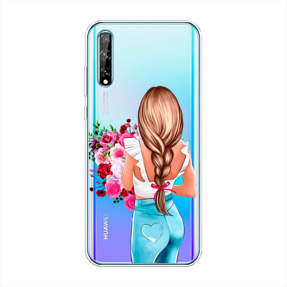 

Чехол на Huawei Y8p/P Smart S "Девушка с цветами", Коричневый;розовый;голубой, 6103550-6