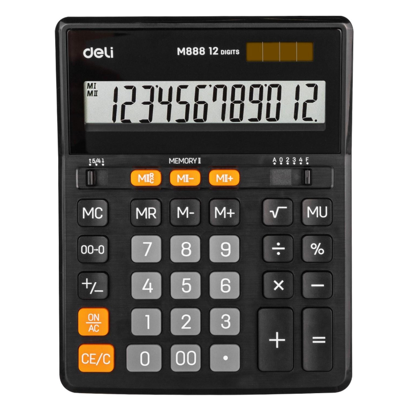 Калькулятор настольный Deli EM888, 12 разрядов, черный