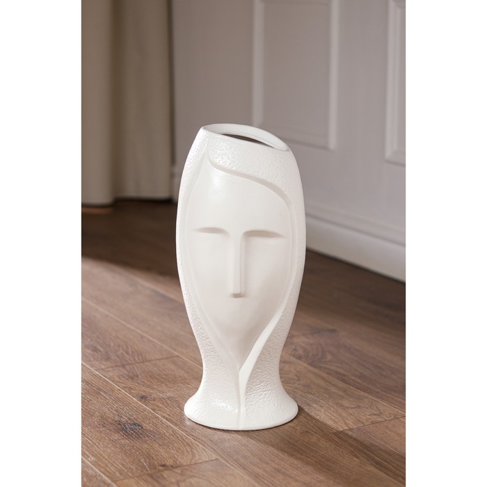 фото Ваза керамическая лицо, напольная, белая, матовая, 42 см керамика ручной работы