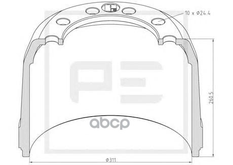 266.564-00A Торм.Барабан 311X190/207 H=260.5 D=183/225 N10X24.5 Ror