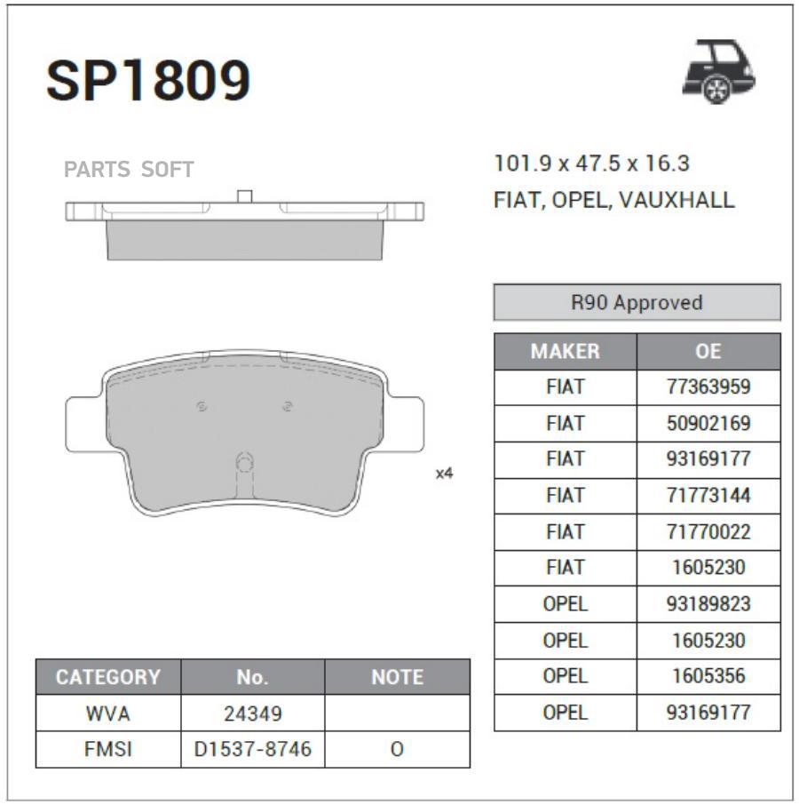 

Тормозные колодки Sangsin brake задние SP1809