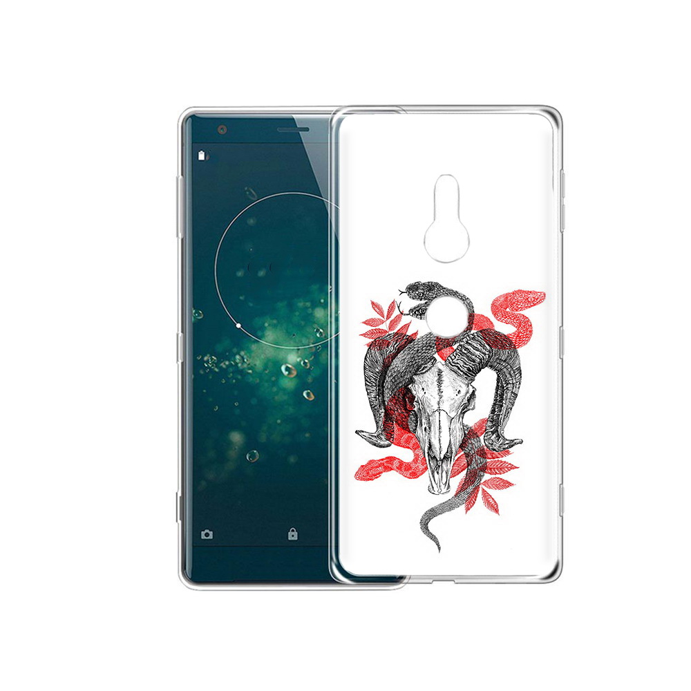 

Чехол MyPads Tocco для Sony Xperia XZ2 змея в черепе рисунок, Прозрачный, Tocco
