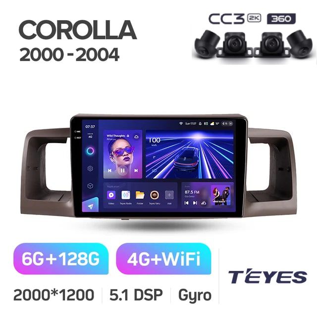 

Магнитола Teyes CC3 2K 6/128 9" 360° для Toyota Corolla E130 E120 2000-2004, CC3 2K 6/128 9" 360°