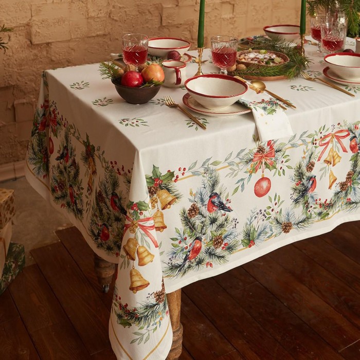 

Скатерть Этель "Сhristmas bells" скатерть 150х220 +/-3см с ГМВО, 100%хл, саржа 190гр/м2, Белый